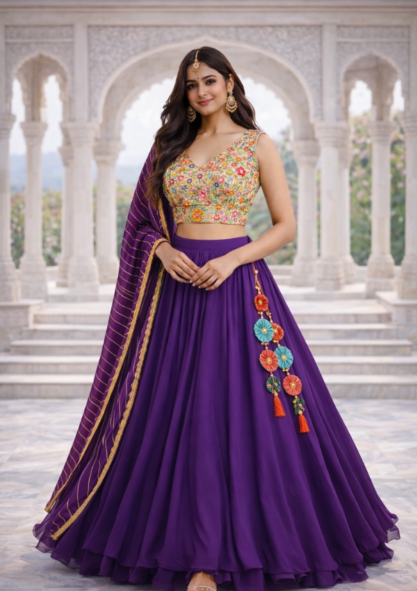 Purple Georgette Lehenga Set